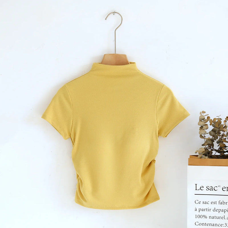 Modal Turtleneck Short Sleeves Chest Pad Base Shirt Women's Slim Underwear Spring and Summer Sleepwear Pajamas One Piece Top