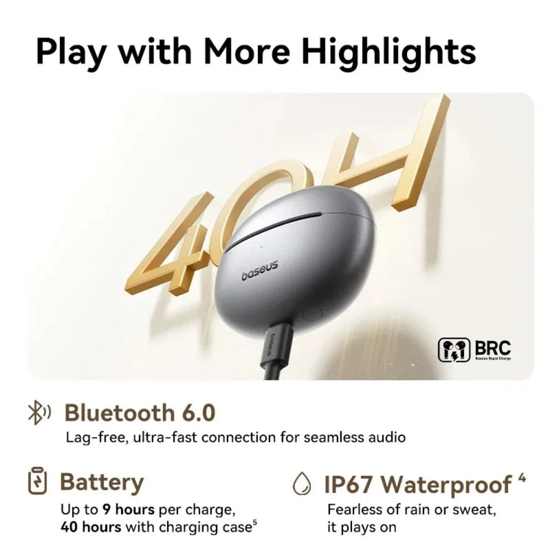 កាសស្តាប់ត្រចៀក Baseus Bowie MC1 Pro ក្លីបបើកត្រចៀក បច្ចេកវិទ្យា AI Translation LDAC Hi-Res Audio IP67 កាសស្តាប់ត្រចៀកឥតខ្សែប៊្លូធូសកីឡា ធន់នឹងទឹក