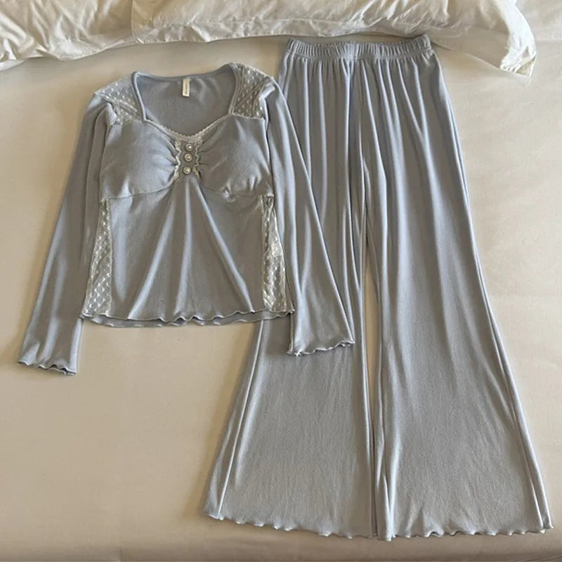 Pijama Mujer Invierno New Chest Pad Top Sleepwear Women Home Suit Velvet Pajamas Set Autumn Winter Nightwear Pyjamas Clothes