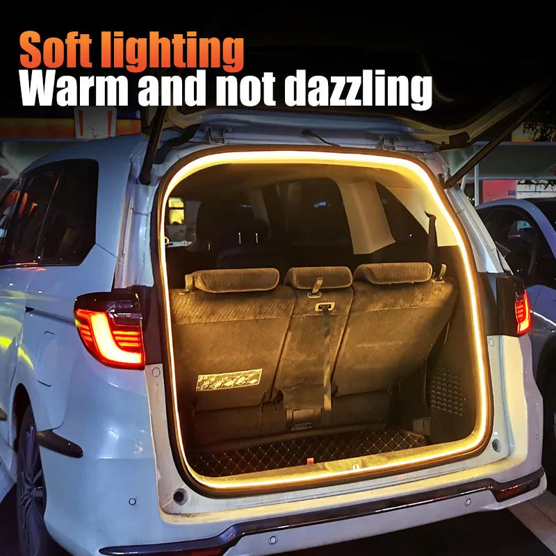 Car Trunk Dynamic Flowing Light Automatic On/Off Scanning Lamp Flexible Waterproof Light Strip Hidden Installation for Car SUVs