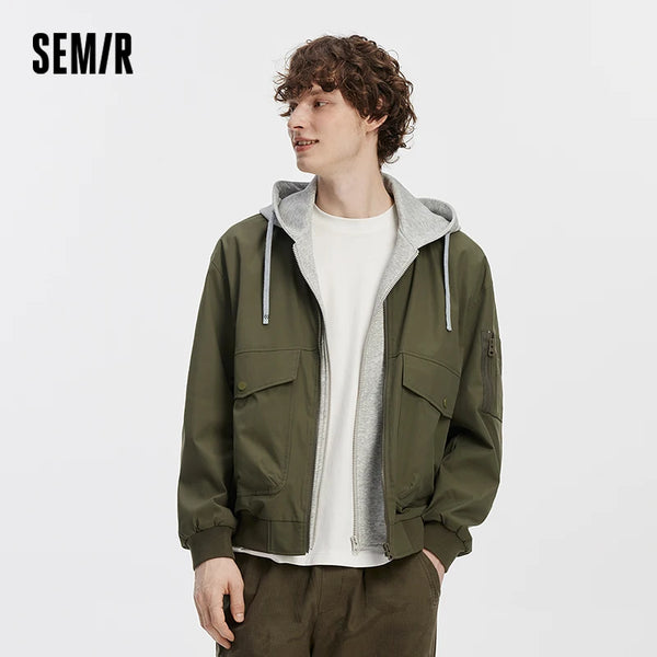 អាវក្រៅបុរស Semir មានហ៊ូត ស្រទាប់សិប្បនិម្មិត ពណ៌បែប Street Casual Style រលុង 2026 អាវក្រៅរដូវស្លឹកឈើជ្រុះ ទាន់សម័យ ពាក់ជាស្រទាប់ៗជារៀងរាល់ថ្ងៃ