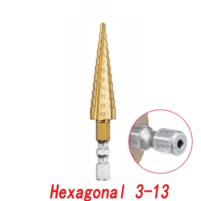 4-12 4-20 4-32 MM HSS Titanium Coated Step Drill Bit High Speed Steel Metal Wood Hole Cutter Cone Drilling Tool 3-13 Hexagon Shank