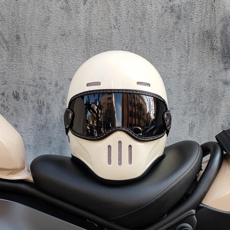 ORZ Retro Motorcycle Helmet Carbon Fiber/Fiberglass Material Cruising Devil Knight Heavy Motorcycle Full Helmet 801 M-XL
