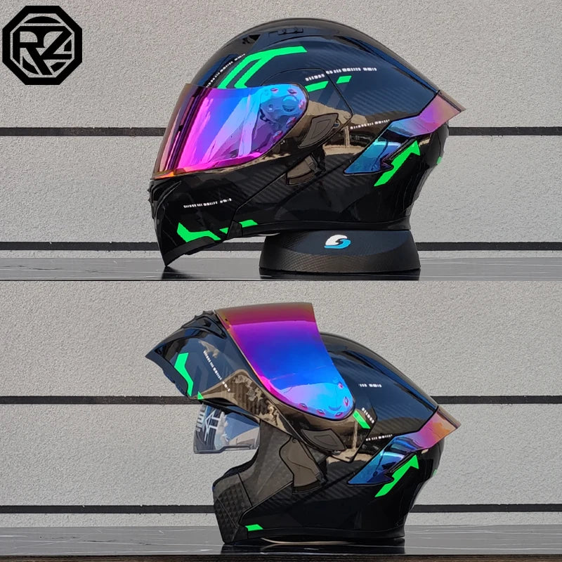 Motorcross Flip Up Helmets with Wide View Clear Visor ABS Shell Full Face Cyril Motor Helmet For Adult DOT Approved