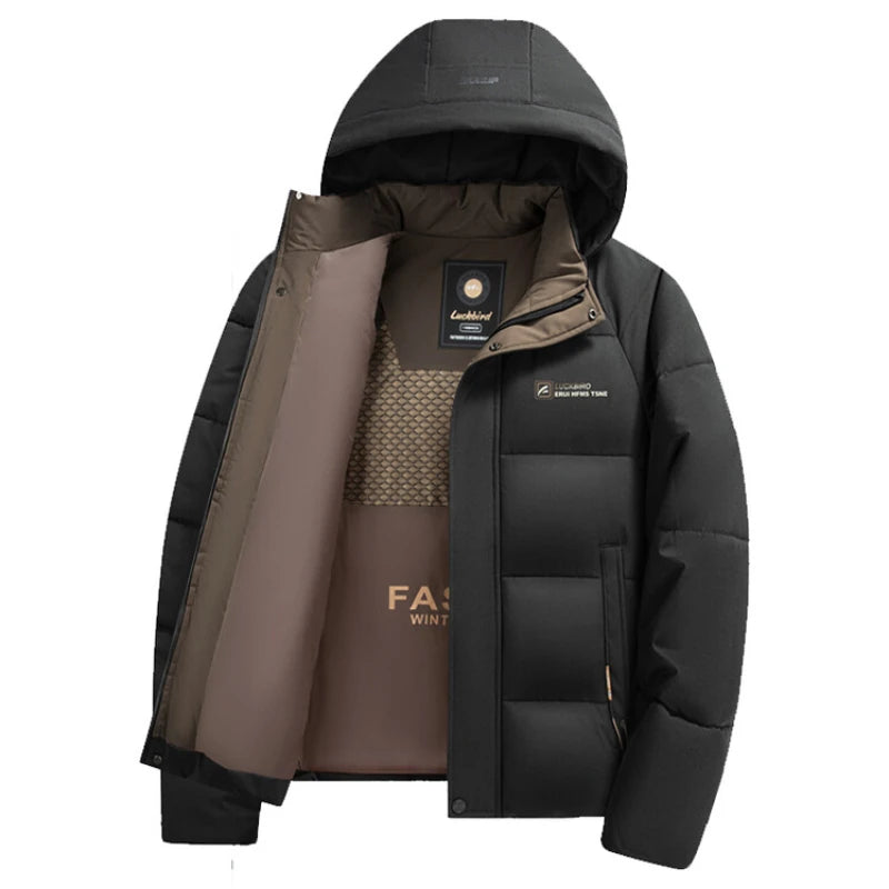 Winter Men's Casual Loose Cotton Jacket, Fleece Lined Padded Warm Keeping Lining, Fashionable Hooded Cotton Jacket