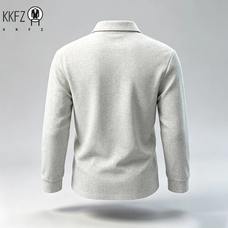 New Mens Lapel Long Sleeve Polo Shirts Anti Wrinkle Soft Touch Fabric Slim Silhouette Office And Daily Wear Tops