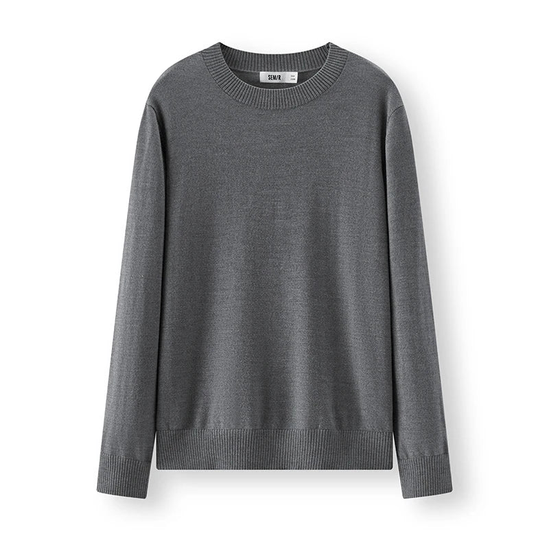 Semir Men Sweater Merino Wool Crew Neck Soft Warm Pullover Winter Solid Color Comfortable Casual Base Layer Knitwear