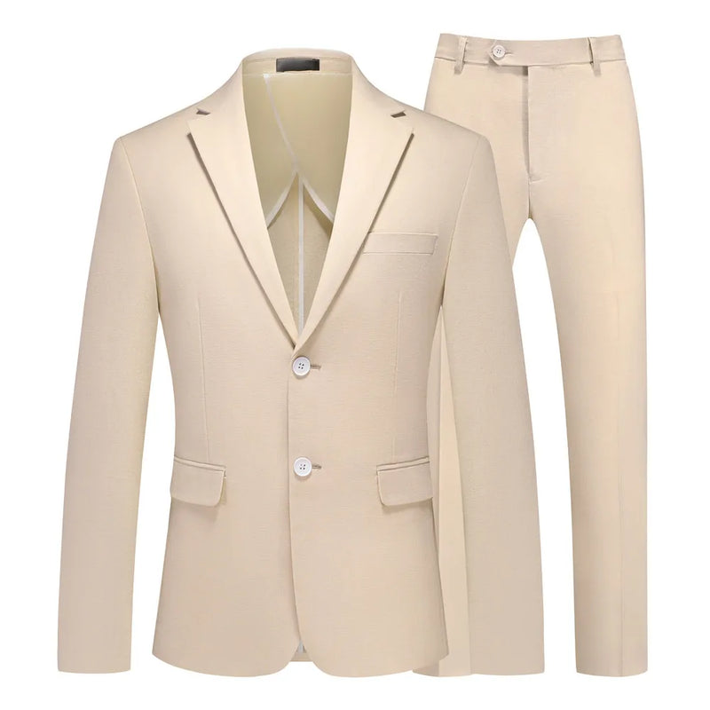 2026 Summer Green Men's Cotton-Linen Two-Piece Suit, Perfect for The Office, Parties, and Weddings. Available in Red,Yellow,Blue