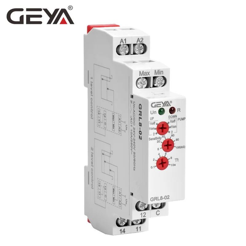 GEYA GRL8 Liquid Level Control Relay Electronic Liquid Level Controller 10A  AC/DC24V-240V Water Level Relay
