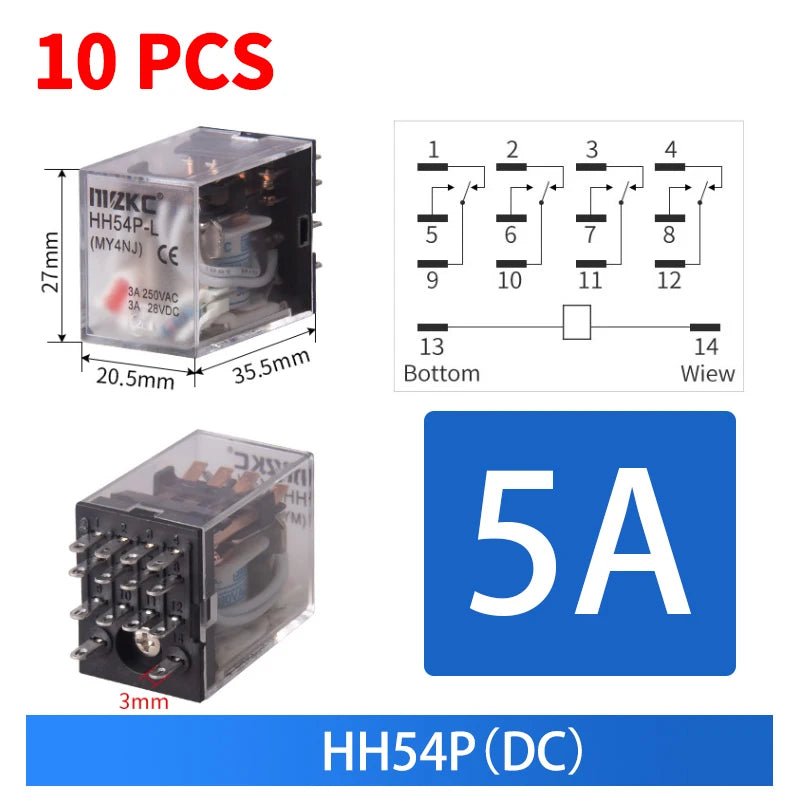 10 PCS For Wholesale Miniature Control Relays Small Intermediate Relay AC 12V DC C24 AC220 HH52P HH53P HH54P HH62P HH63P HH64P