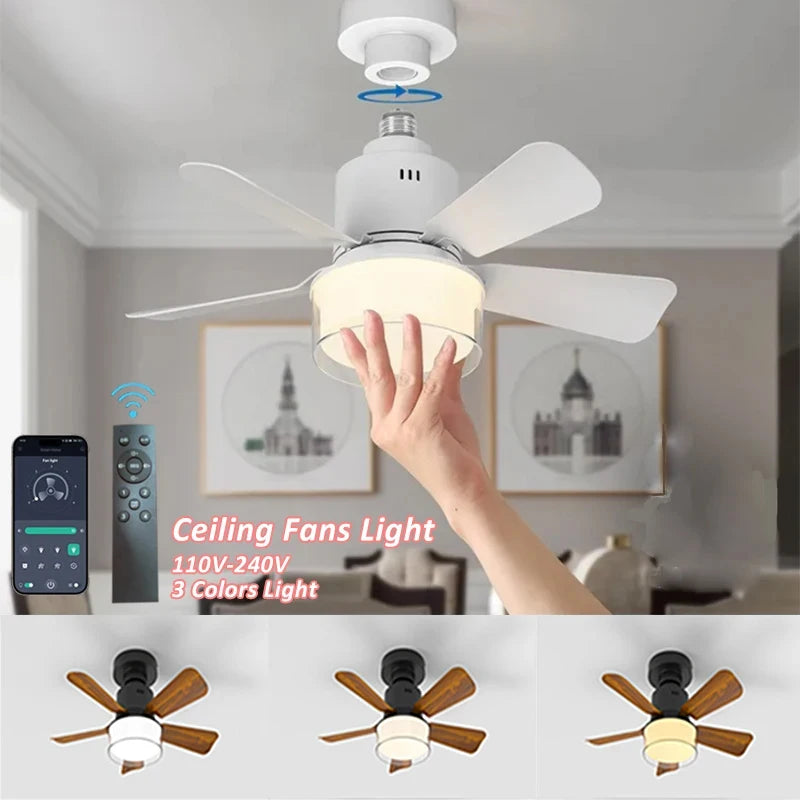 កង្ហារពិដានឆ្លាតវៃ E27 អំពូល LED បញ្ជាដោយកម្មវិធីប៊្លូធូស 4 ល្បឿន បញ្ជាពីចម្ងាយ កំណត់ម៉ោង រចនាស្ងាត់ កង្ហារពិដានសម្រាប់ការតុបតែងបន្ទប់គេង