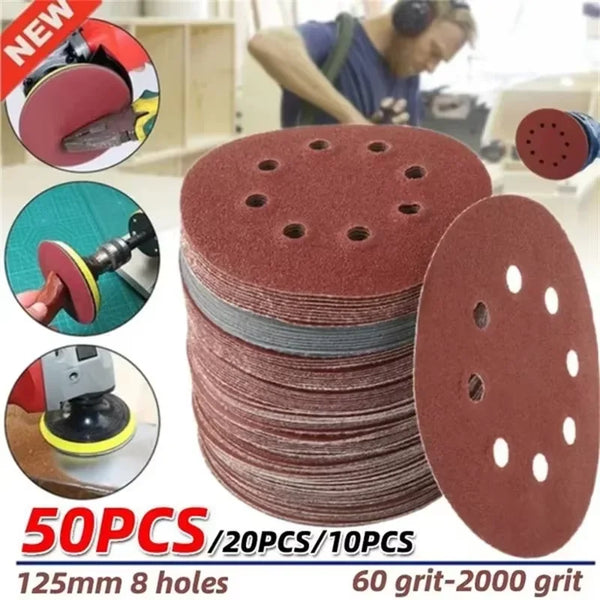 8 Hole 125mm Sandpaper Woodworking Metal Grinding Disc Abrasive Polishing Tool 40/1000 Grit Sanding Discs