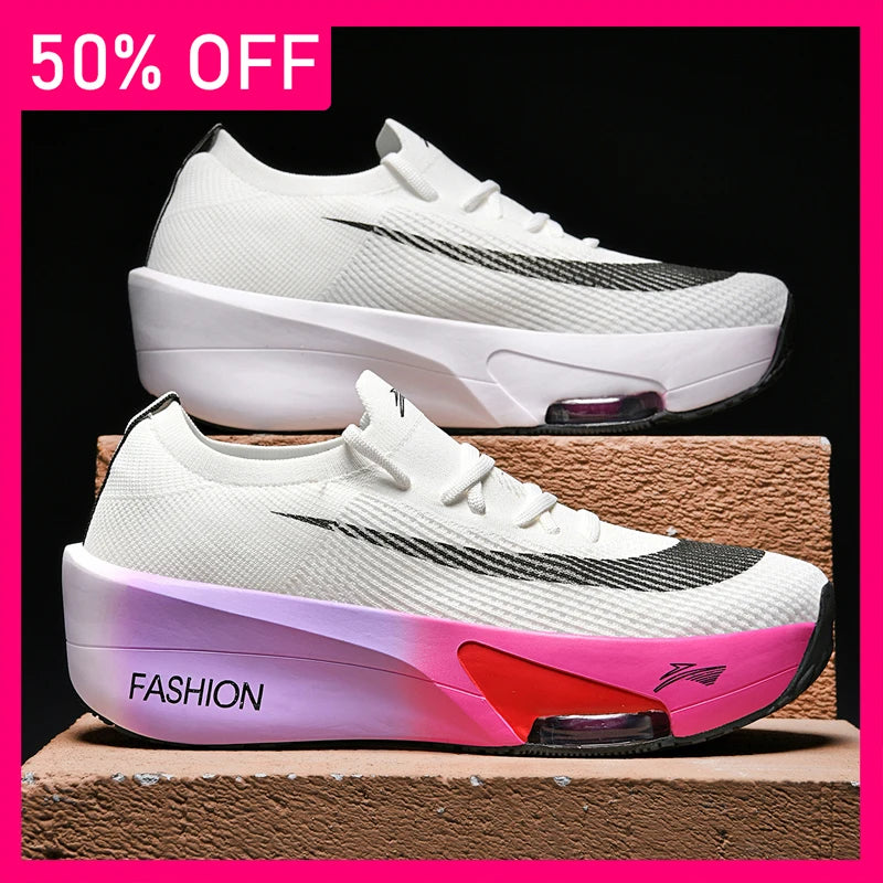 Unisex Sports Shoes Casual Light Mesh Breathe Fashion Lace Up Running Shoes 2026 New Flat Bottom Anti Slip Rebound Fitness Shoes