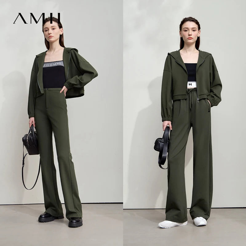 អាវកីឡា AMII Minimalist សម្រាប់នារី 2025 រដូវស្លឹកឈើជ្រុះថ្មី ពណ៌បៃតង មានក្រណាត់ អាវដៃវែង មានខ្សែរ៉ូត អាវក្រៅធម្មតា 12543147