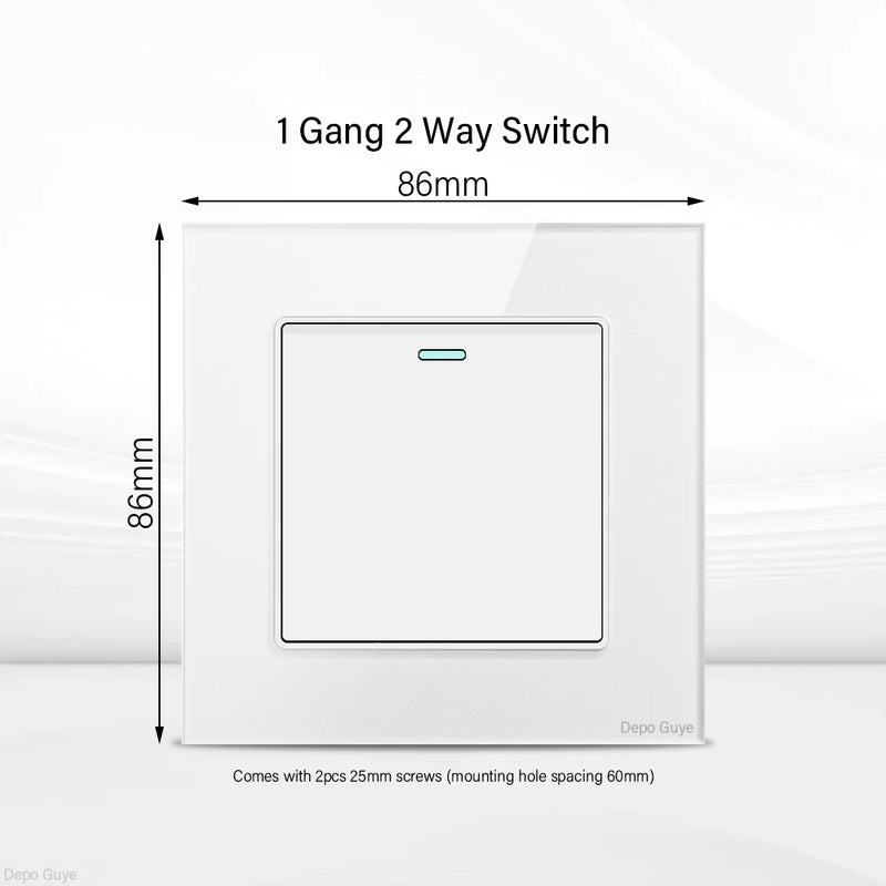 UK Standard 18W Type-C Fast Charging Universal Dual 3pin Power Outlet,White Tempered glass Wall light Switch Panel  For Home