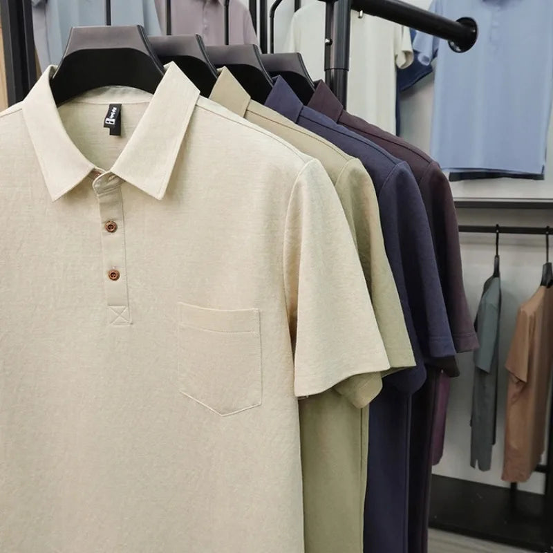 2026 New Men's Short Sleeve Polo Shirt - Classic Lapel with Chest Pocket, Business Casual Style, Multi-Color Sport Polo