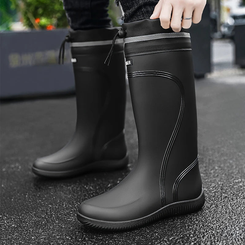 Rain Shoes Men's Waterproof Rainproof Boots Four Season Soft Sole Anti-Slip Comfort Outdoor Work Water Shoe High Top Water Boots