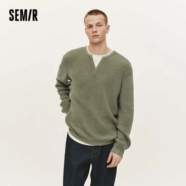 អាវយឺតបុរស Semir ប៉ាក់ជាស្រទាប់ៗ រូបរាងបែបប្លុកពណ៌ ក V ស្រទាប់ៗ សំខាន់សម្រាប់រដូវរងាឆ្នាំ ២០២៦ ស្ទីលប្រចាំថ្ងៃ ទន់ភ្លន់