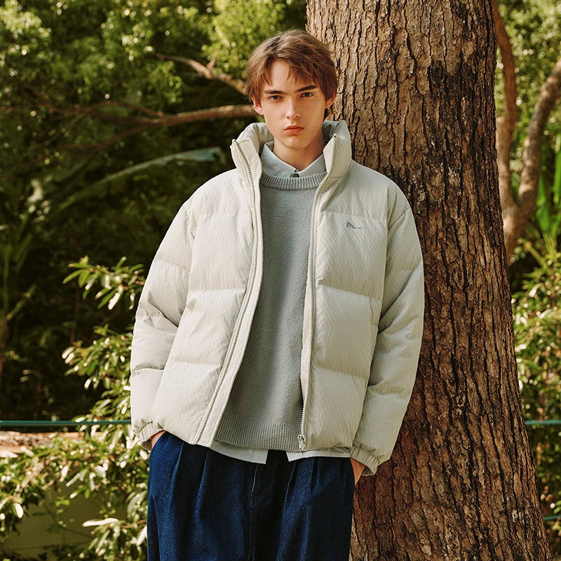 Semir Down Jacket Men Winter 80% Down Fill Loose Stand Collar Puffer Coat 2026 New Embroidered Textured Outerwear Versatile