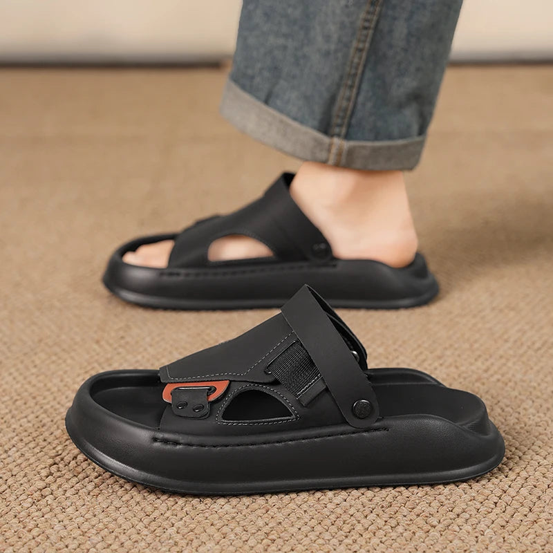 Men's casual Solid Color One strap slide slippers summer new breathable lightweight soft sole slip on outdoor beach walking shoe