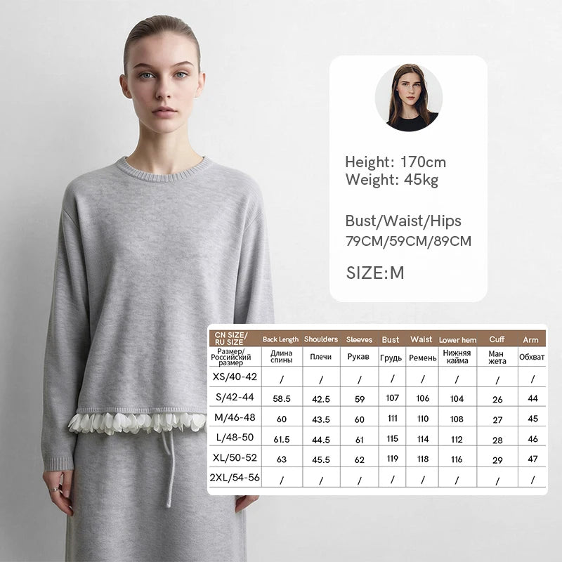 Amii Women Sweaters O Neck Ruffle Hem A-Line Midi Skirt Sold Separate Office Casual Tops 2026 Autumn Sweater for Women 12623047