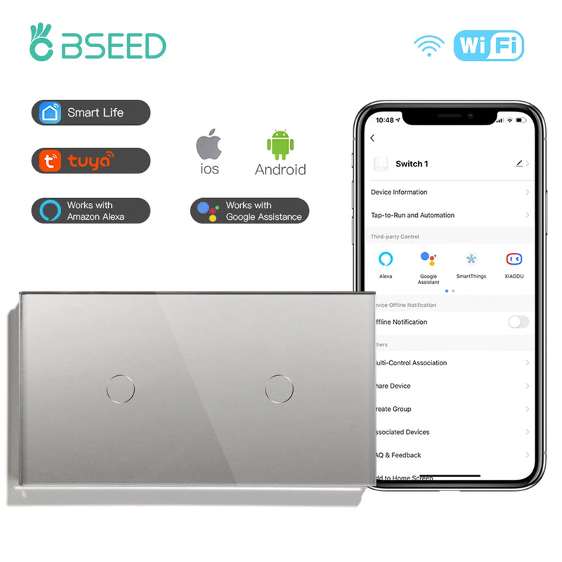 BSEED WIFI Touch Switch 1/2/3Gang 2Way Wifi Smart Switch Touch Sensor Wall Switch Tuya Google Alexa Smart Life Control