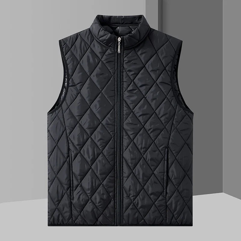 Outdoor Style Mens Quilted Vest Stand Collar Zip Up Light Padded Gilet Warm Sleeveless Waistcoat Winter Layering Top