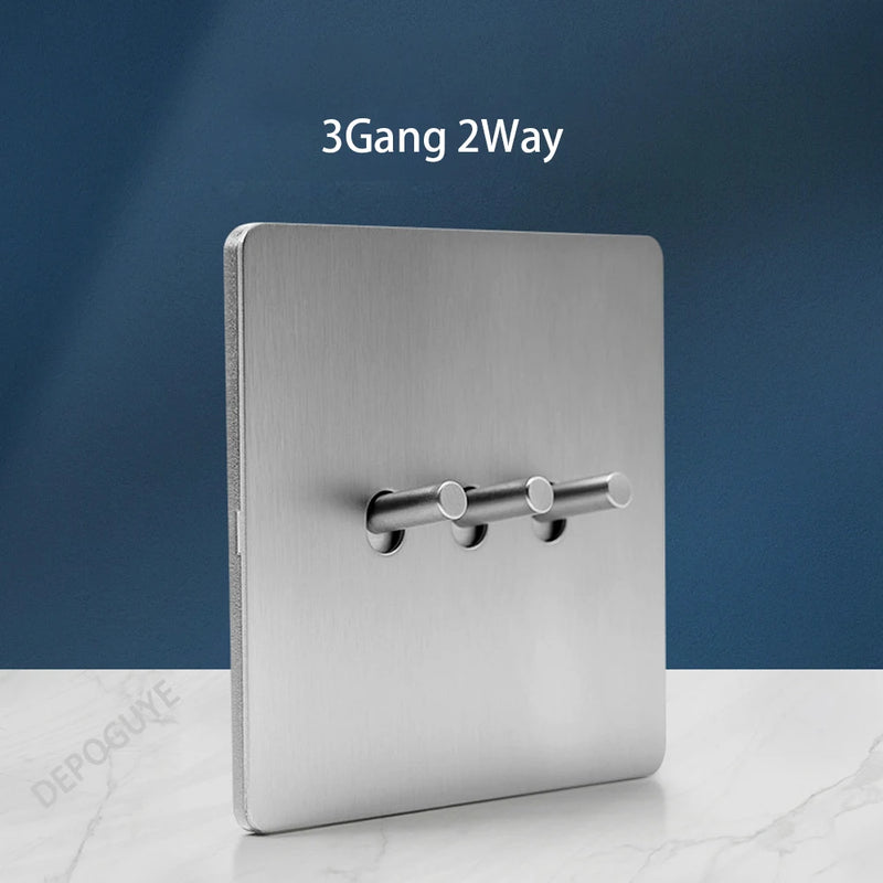 Wall Light Toggle Retro Switch Panel 1-4 Gang 2 Way EU Silver Gray Brushed Stainless Steel Antique Switch Outlet with USB Chargi