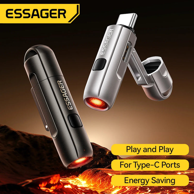 ភ្លើងបារីចល័ត Essager 2 ក្នុង 1 ប្រភេទ C ឧបករណ៍ផ្លុំខ្យល់ សុវត្ថិភាពក្រៅផ្ទះ ចល័តខ្នាតតូច USB-C អាដាប់ទ័រភ្លើងបារី