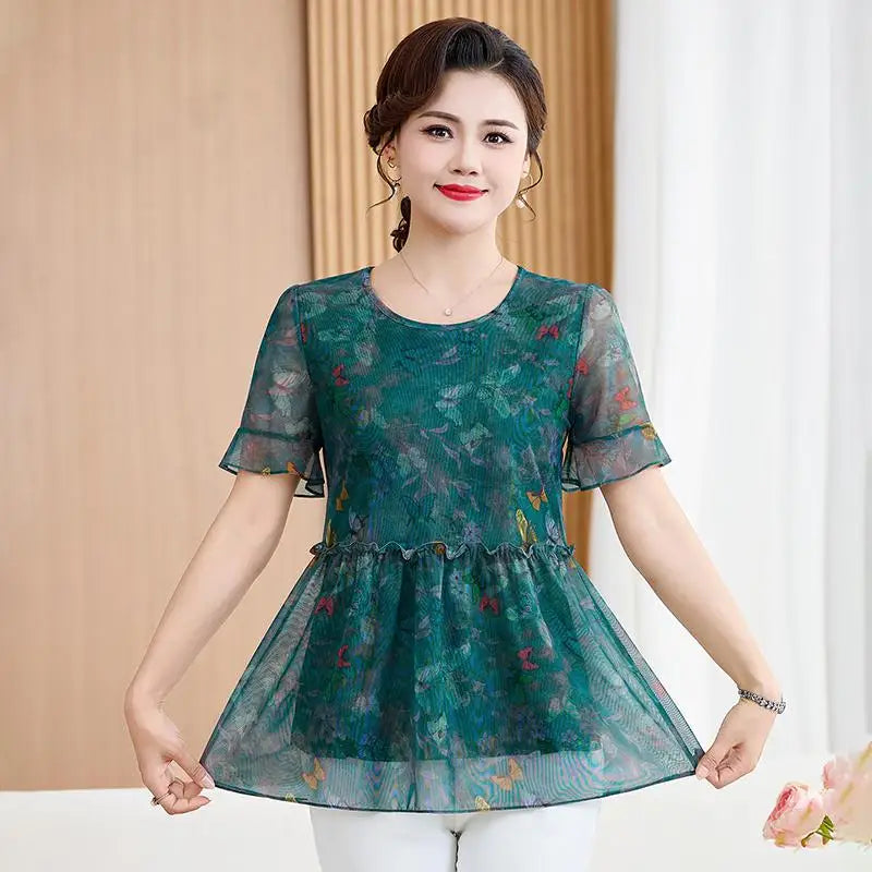 អាវយឺតបោះពុម្ពទាន់សម័យ សម្លៀកបំពាក់នារីរដូវក្តៅថ្មី អាវរលុងធម្មតា អាវយឺតសម្រាប់ធ្វើដំណើរ
