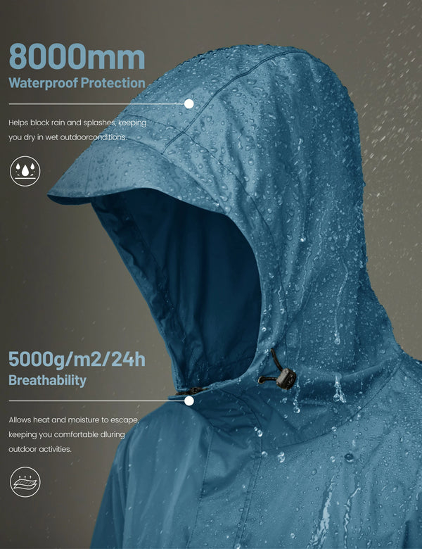 TACVASEN Mens Waterproof Lightweight Rain Jackets Hooded Breathable Outdoor Fishing Hiking Windbreaker Daily Wear With Pockets
