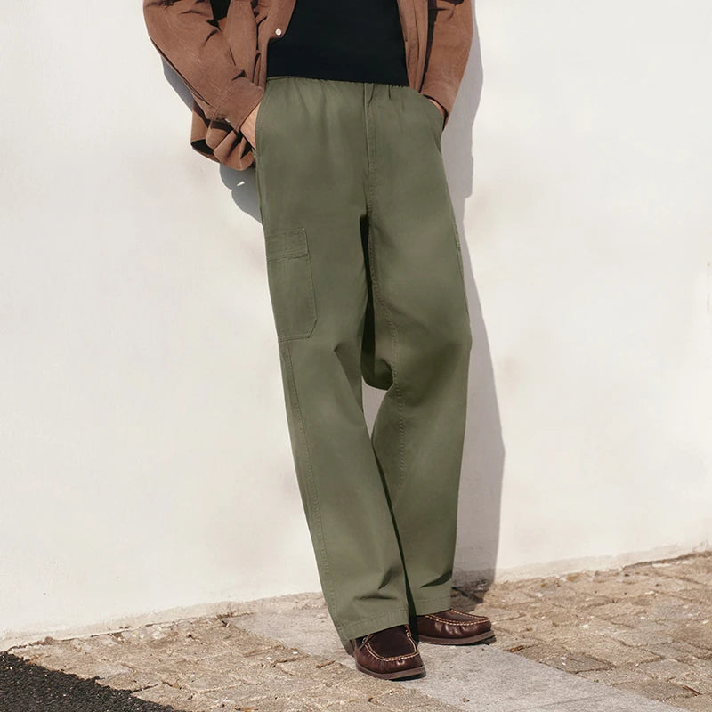 Semir Retro Pants Men 2026 Spring Loose Straight Leg Cargo Solid Color Casual Comfortable Daily Wear Long Trousers
