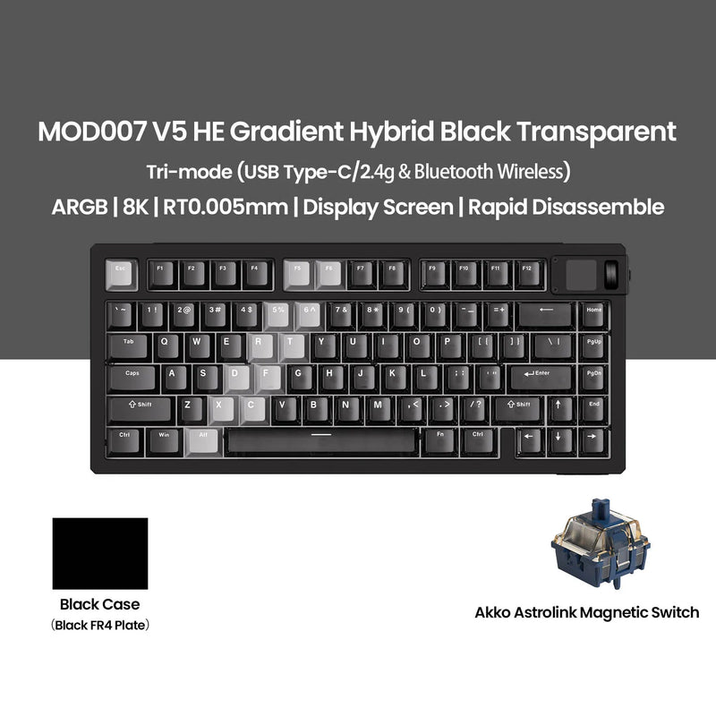 Akko MOD007 V5 HE Magnetic Keyboard with Display Screen 75% Rapid Trigger 0.005mm 8K RGB Gaming Mechanical Keyboard Aluminum CNC