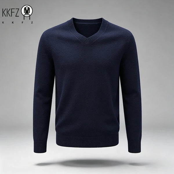 New Arrival Mens V Neck Knit Sweater Thick Soft Fine Knit Material Slim Cut Long Sleeve Autumn Winter Outer Tops