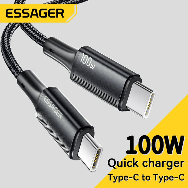 ខ្សែសាក Essager Type C ដល់ Type C 100W PD សាកលឿន USB C ដល់ USB C ខ្សែសាក C ដល់ C សម្រាប់ MacBook iPad Xiaomi Realme POCO