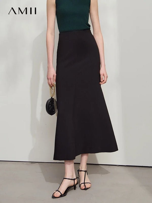 AMII Minimalist Skirt Mermaid For Women 2026 Summer New Elegant Office Lady Solid Mid Length Slim Thin Elastic Skirts 12521065