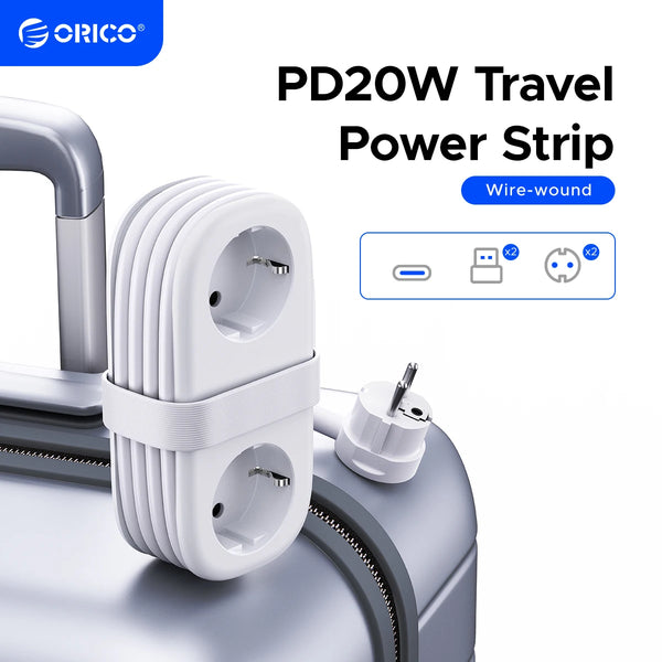 ORICO 20W EU Plug Electrical Power Strip with 2AC Outlets 2USB 1 Type-C Port 1.53M Extension Cable Smart Socket for Home/Travel