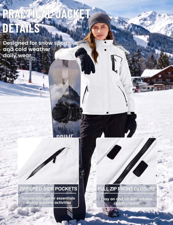 TACVASEN Women Winter Waterproof Ski Parka Jacket Thermal Fleece Windproof Casual Work Jacket Padded Snow Down Coat With Pockets