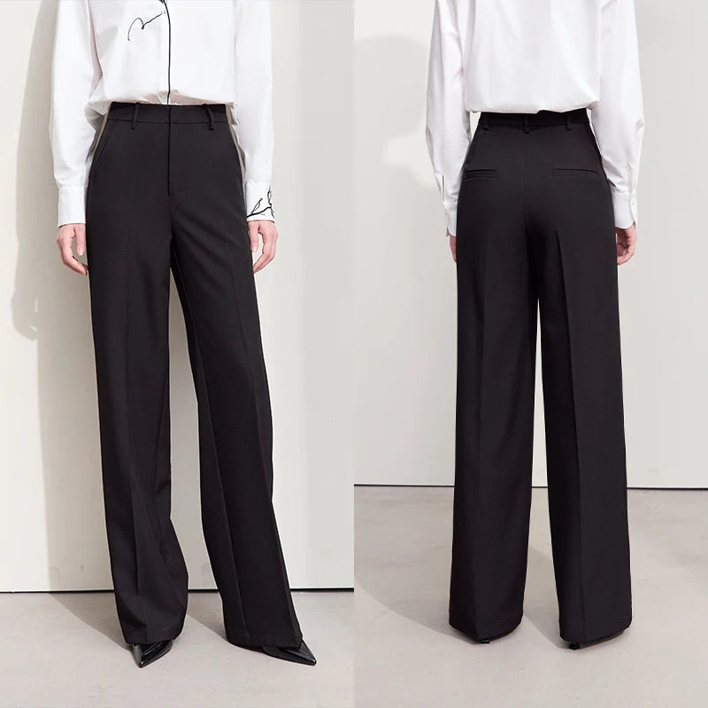 ខោ Amii Minimalism Casual Women's រដូវស្លឹកឈើជ្រុះឆ្នាំ ២០២៦ ខោស្ត្រីការិយាល័យថ្មី Patchwork រលុងត្រង់រឹងមូលដ្ឋាន 12453011