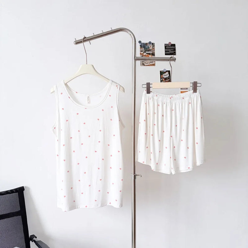 2 Pieces Pajamas Sleepwear Summer Clothes Night Wears for Females Loose Sleeveless Pajama Set Sleeping Home Suit 2026 New