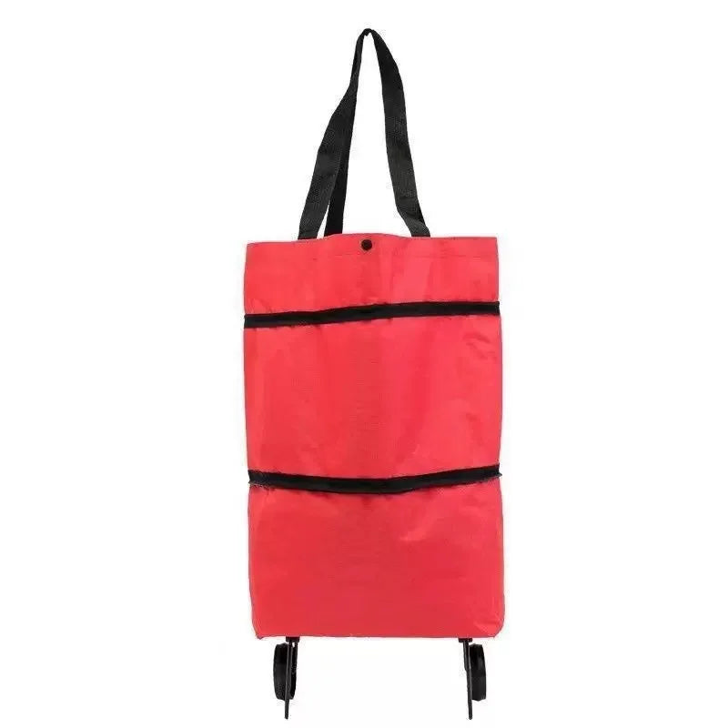 Portable Shopping Cart, Foldable Shoulder Bag with Wheels, Lightweight Hand-Pushed Cart for Home Use