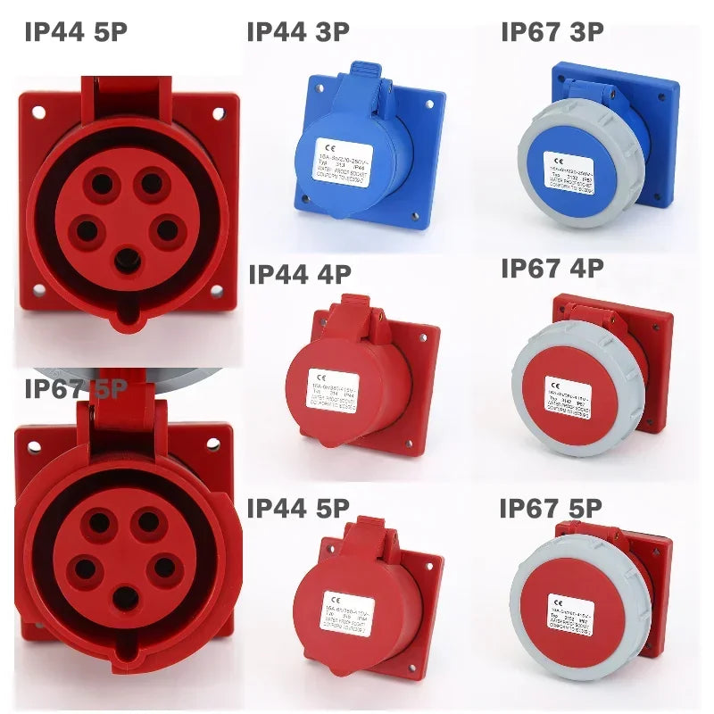 MALE FEMALE IP44 IP67 Industrial Plug and Socket Waterproof Connector 3P 4P 5PIN 16A/32A Electrical Connection Wall Mount Socket