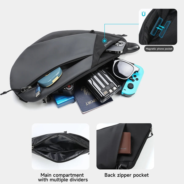 Tigernu Men Waterproof Crossbody Sling Bag Magnetic Buckle Multi Pocket Chest Bag For Travel Daily Commute
