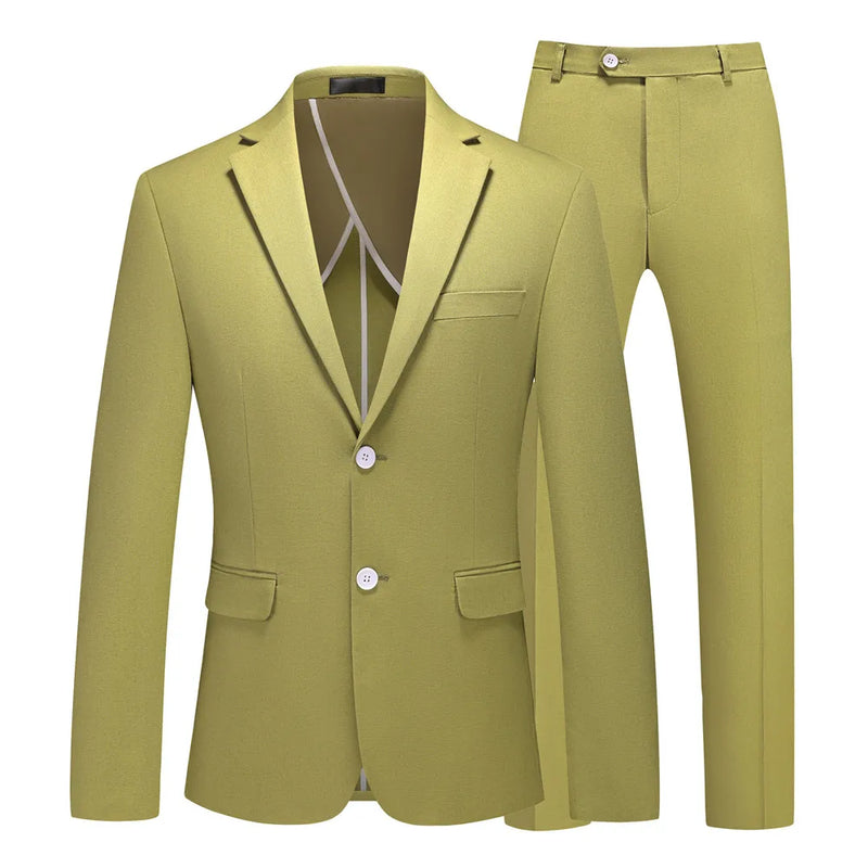 2026 Summer Green Men's Cotton-Linen Two-Piece Suit, Perfect for The Office, Parties, and Weddings. Available in Red,Yellow,Blue