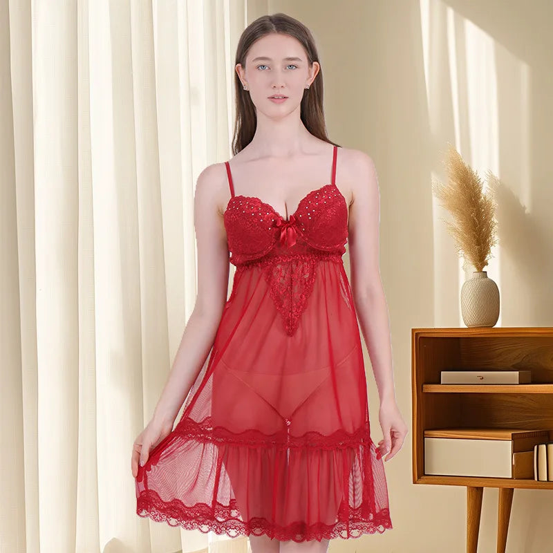 2026 Summer Slip Sleep Dress Mesh Women New Thin Sexy Lace Edge Loungewear Wholesale Pajamas Women Nightgowns Hollow Out