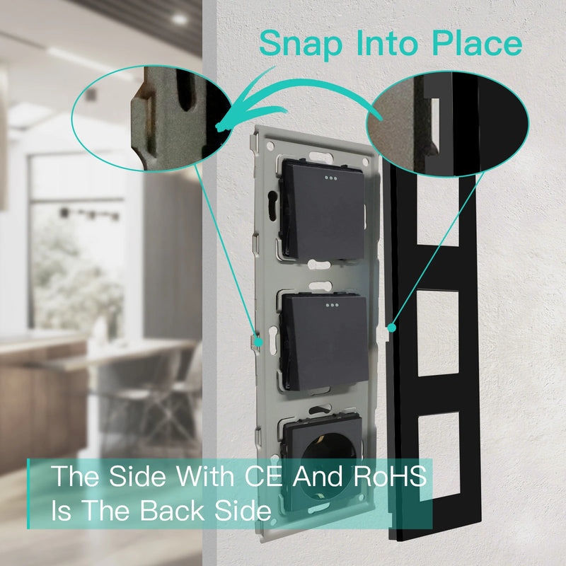 BSEED EU Standard Wall Button Switches Double 1Gang 1Way Wall Power Sockets USB Charger Glass Panel Type-C Socket Outlets