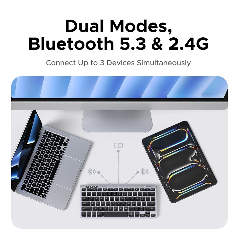 UGREEN Wireless Keyboard Bluetooth 5.3 & 2.4G Wireless Scissor Structure Russian/EN 78 Keycaps For MacBook iPad PC Tablet