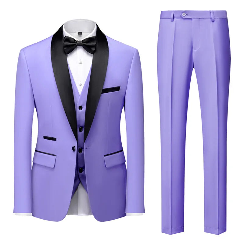 2026 Men's Black 3-Piece, Slim-fit Formal Jacket and Waistcoat Paired with Trousers, Asian Size, Red, White, Gray, Purple