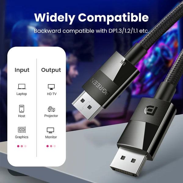 UGREEN DisplayPort Cable 8K DP 1.4 Adapter 2K165Hz 32.4Gbps Cable for PUBG Gaming Play for PC Computer Monitor Projector