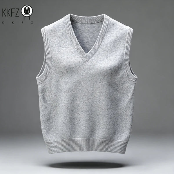 New Arrival Mens V Collar Knit Vest Thick Soft Knitting Material Slim Cut Sleeveless Autumn Winter Outer Layer Tops